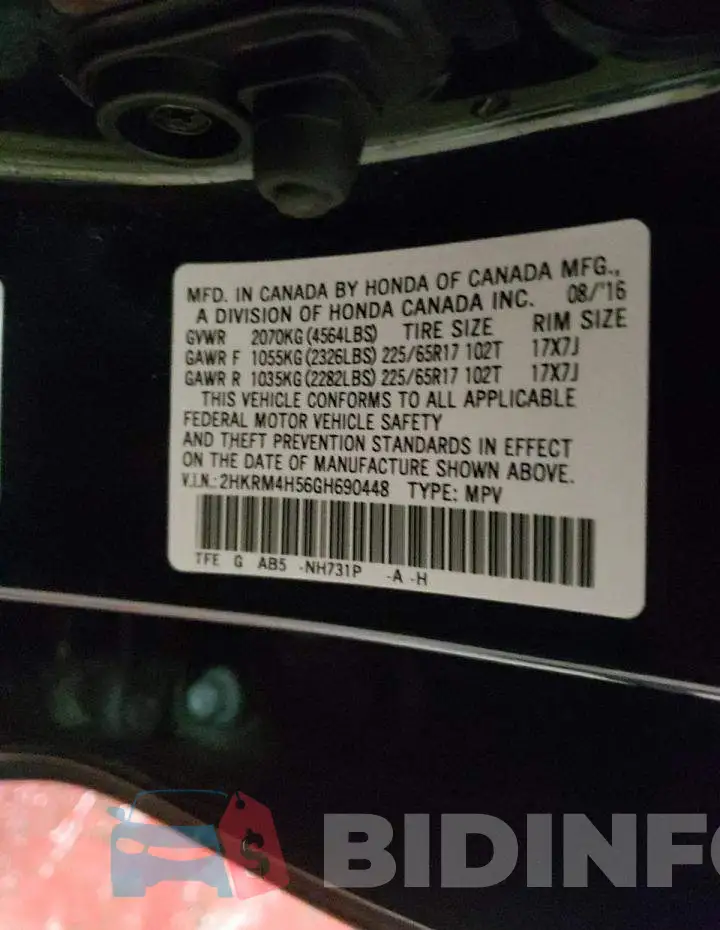2HKRM4H56GH690448 Photo# 13