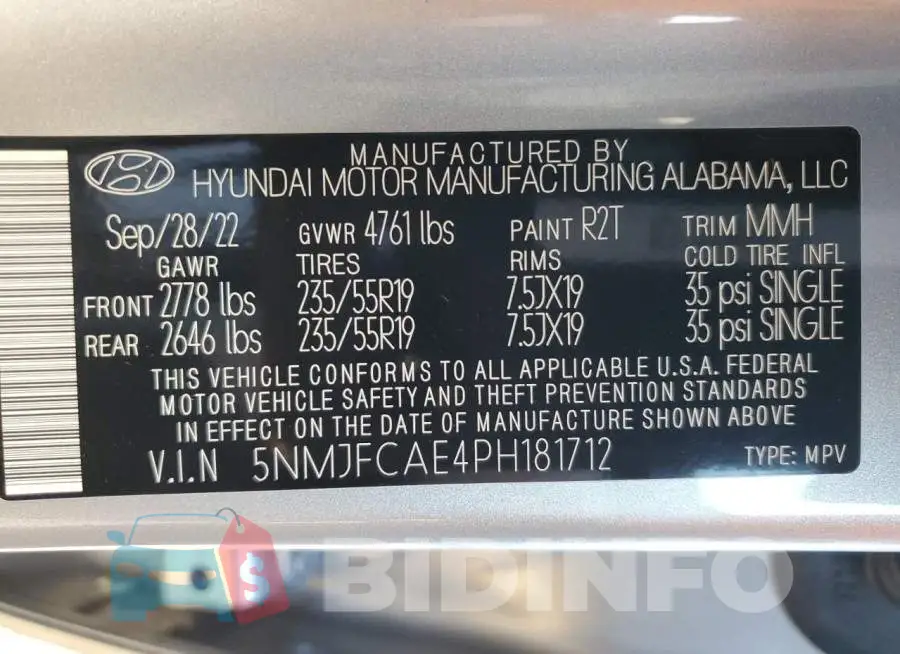 5NMJFCAE4PH181712 Photo# 13