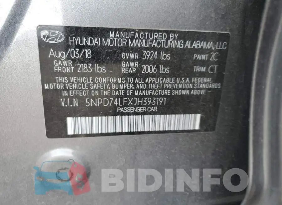 5NPD74LFXJH393191 Photo# 12