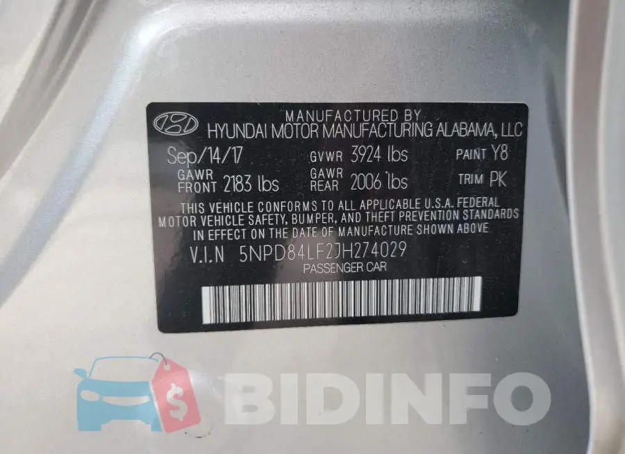 5NPD84LF2JH274029 Photo# 12