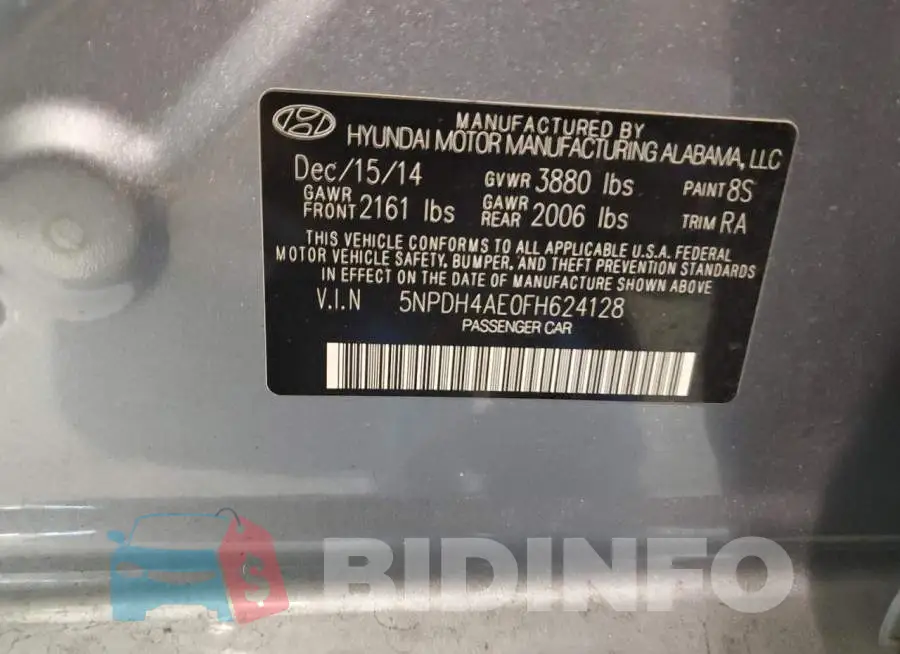 5NPDH4AE0FH624128 Photo# 12