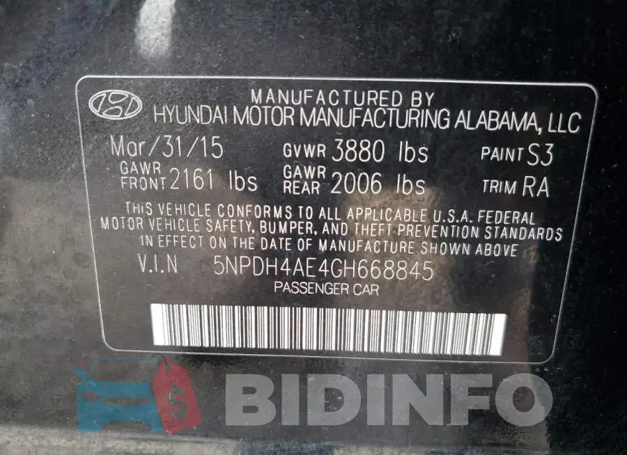 5NPDH4AE4GH668845 Photo# 12