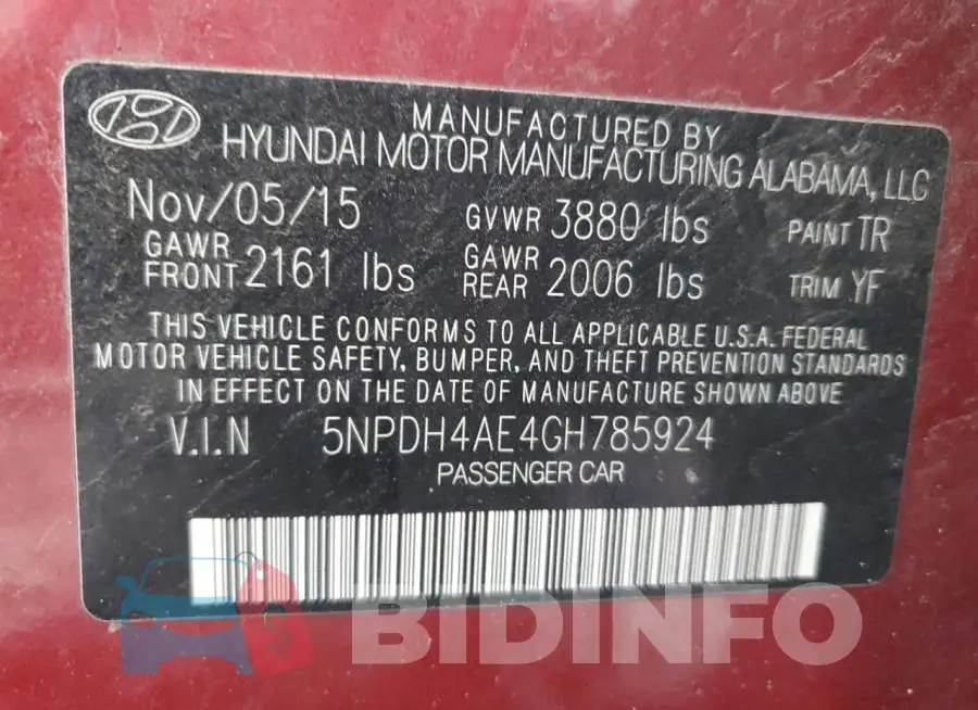 5NPDH4AE4GH785924 Photo# 12