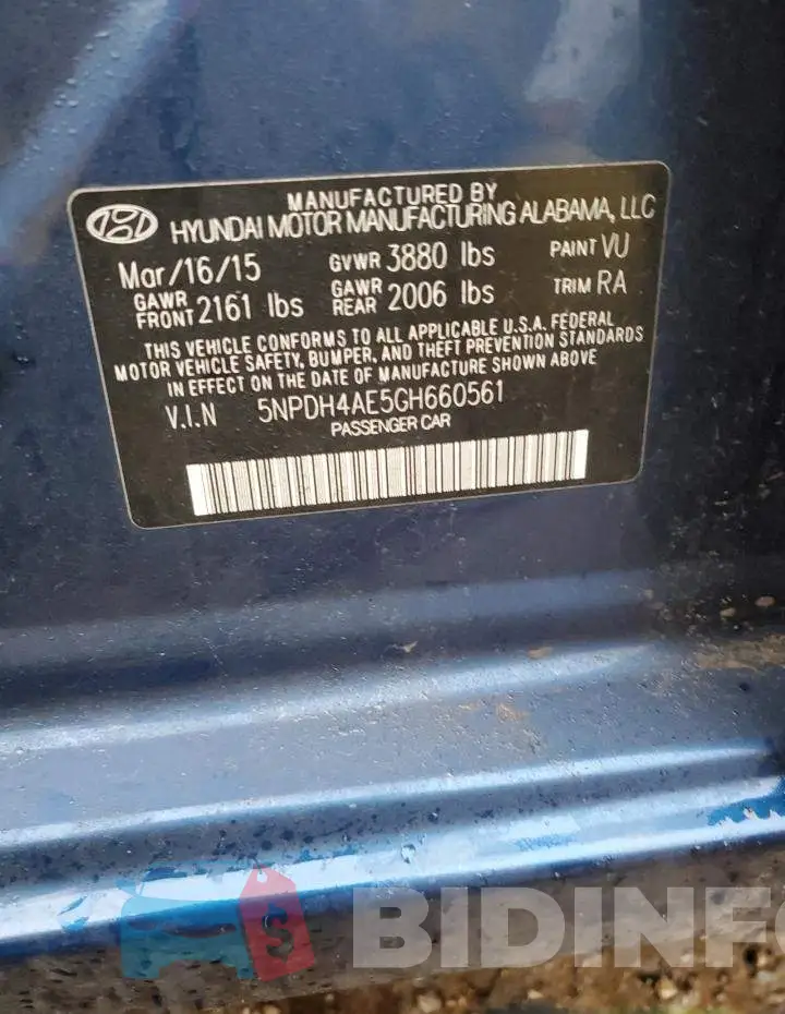 5NPDH4AE5GH660561 Photo# 12