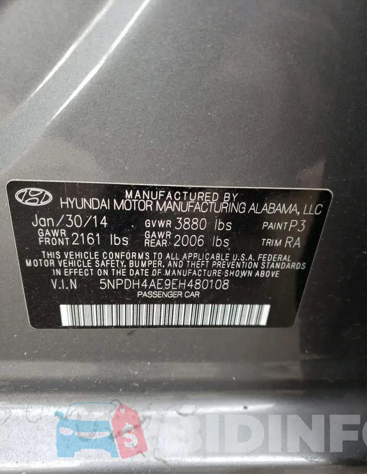 5NPDH4AE9EH480108 Photo# 12