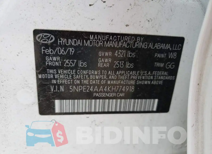 5NPE24AA4KH774918 Photo# 13