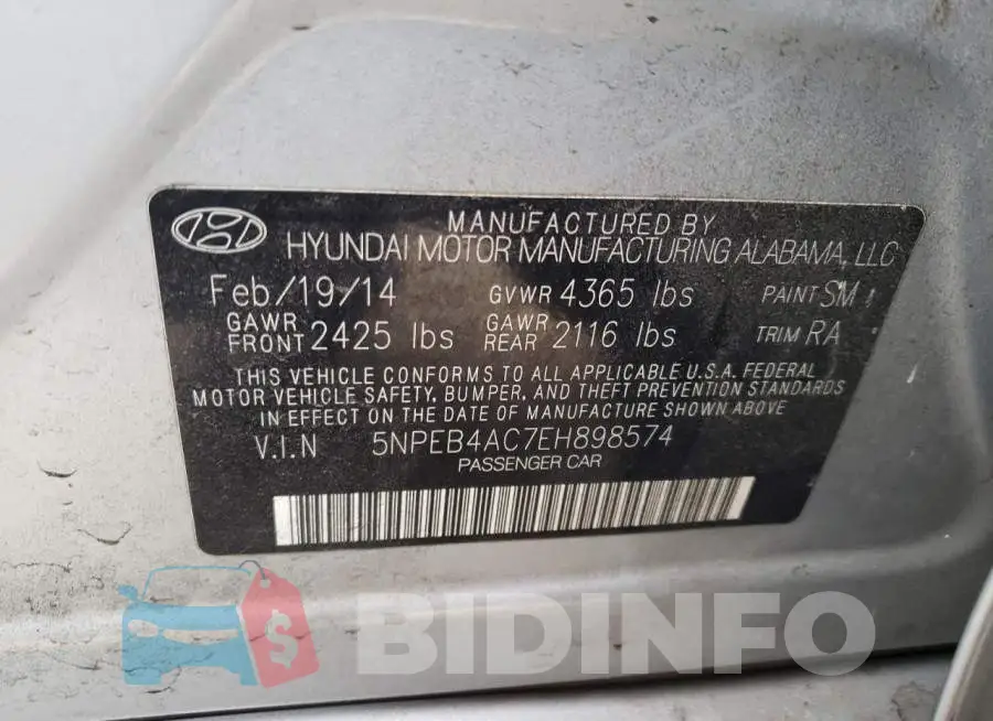 5NPEB4AC7EH898574 Photo# 10