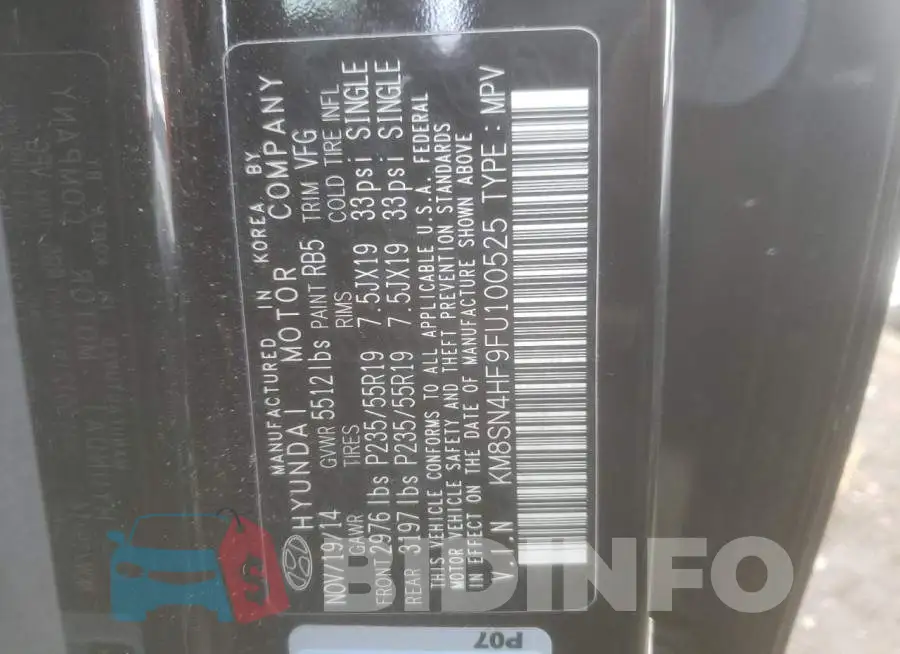KM8SN4HF9FU100525 Photo# 14