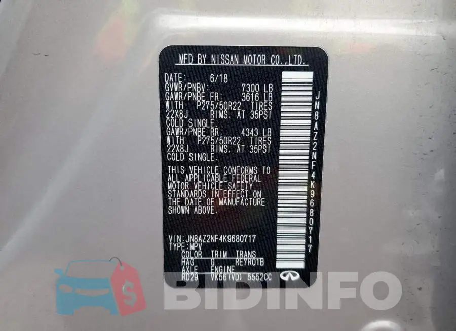 JN8AZ2NF4K9680717 Photo# 13