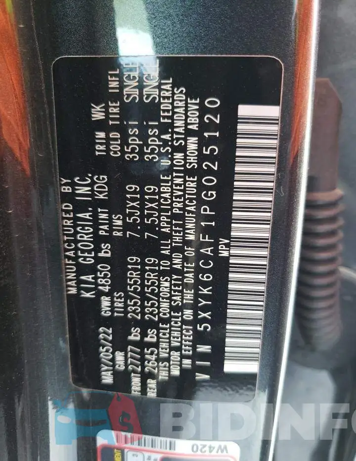 5XYK6CAF1PG025120 Photo# 13
