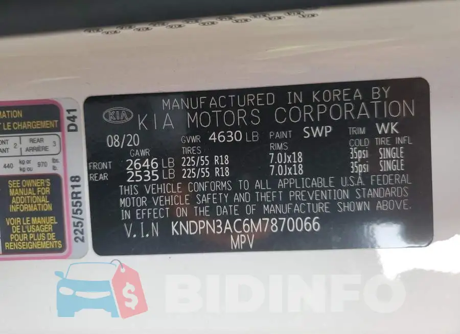 KNDPN3AC6M7870066 Photo# 12