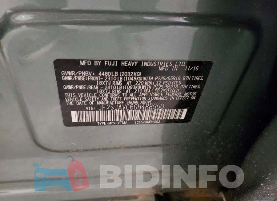 JF2SJAVC6GH488950 Photo# 13