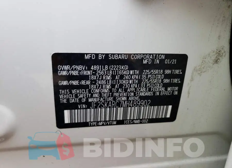 JF2SKARC7MH489902 Photo# 14