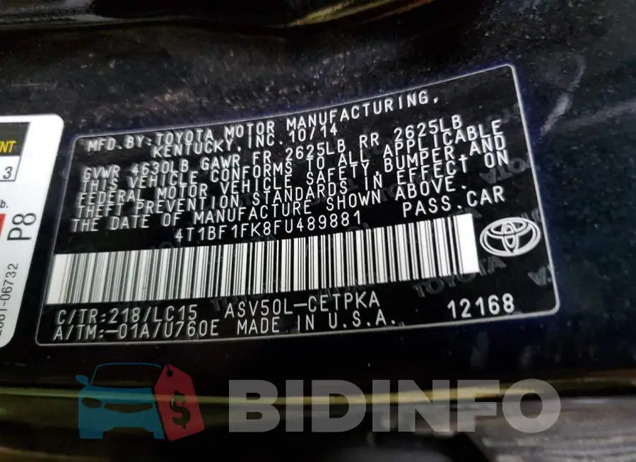 4T1BF1FK8FU489881 Photo# 12