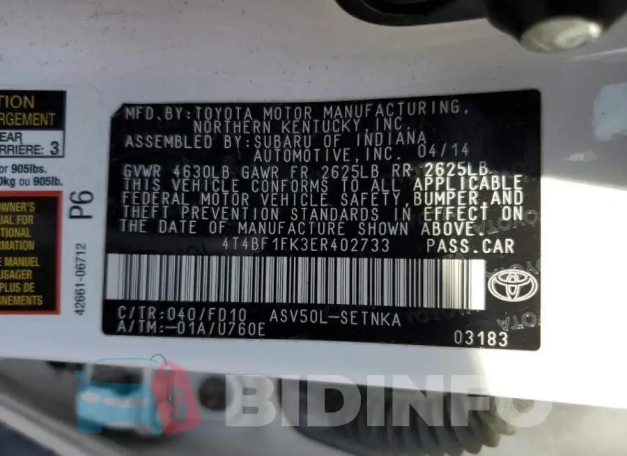 4T4BF1FK3ER402733 Photo# 12