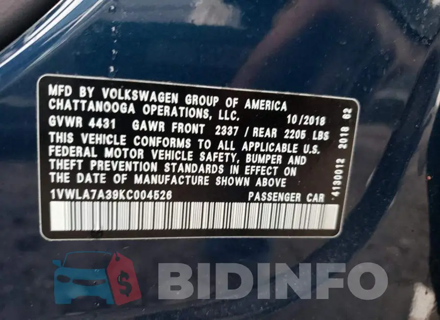 1VWLA7A39KC004526 Photo# 12