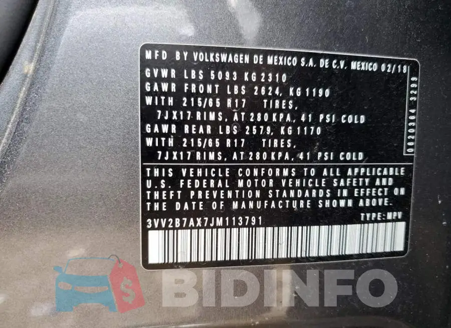 3VV2B7AX7JM113791 Photo# 13