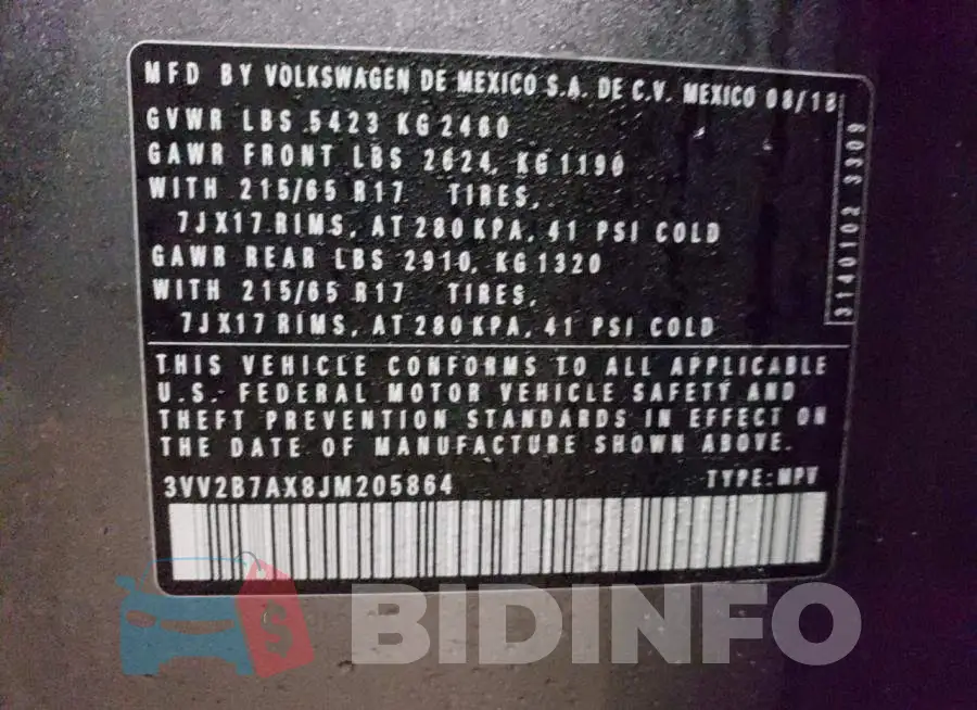 3VV2B7AX8JM205864 Photo# 13