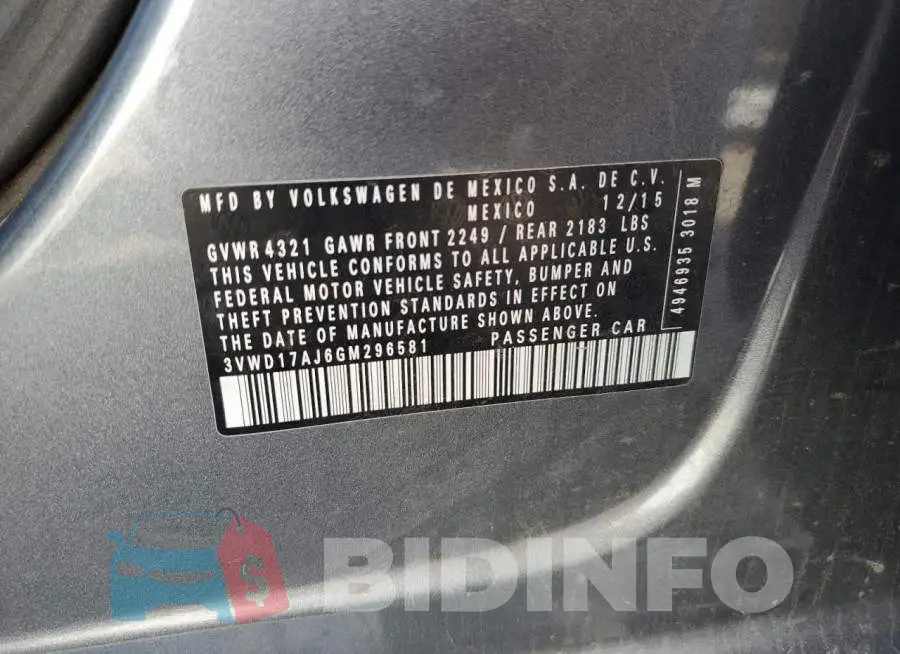 3VWD17AJ6GM296581 Photo# 12