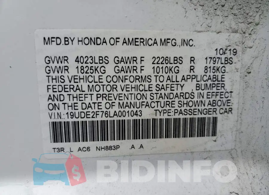 19UDE2F76LA001043 Photo# 12