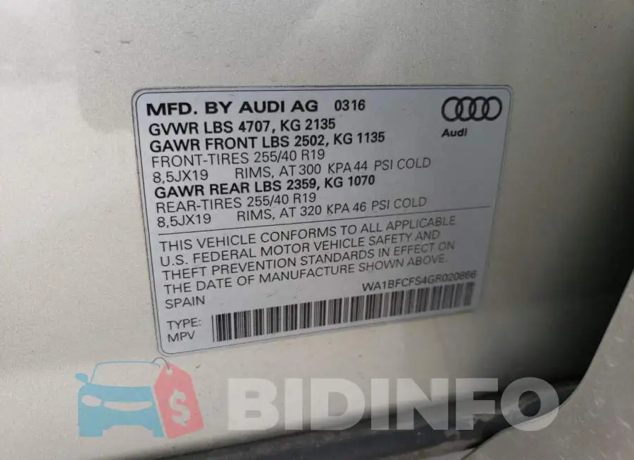 WA1BFCFS4GR020866 Photo# 14