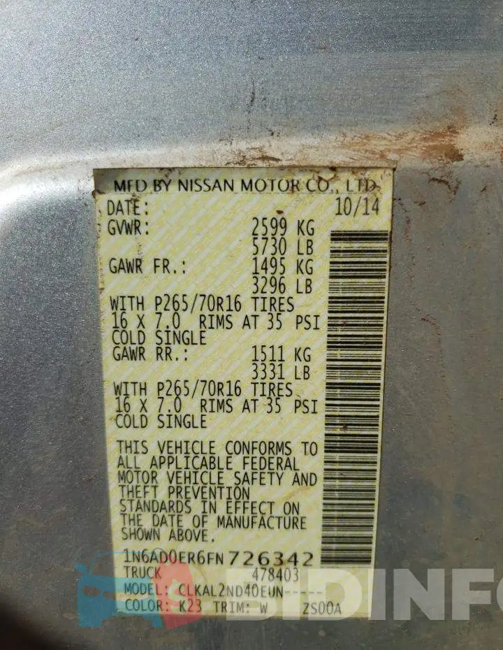 1N6AD0ER6FN726342 Photo# 13