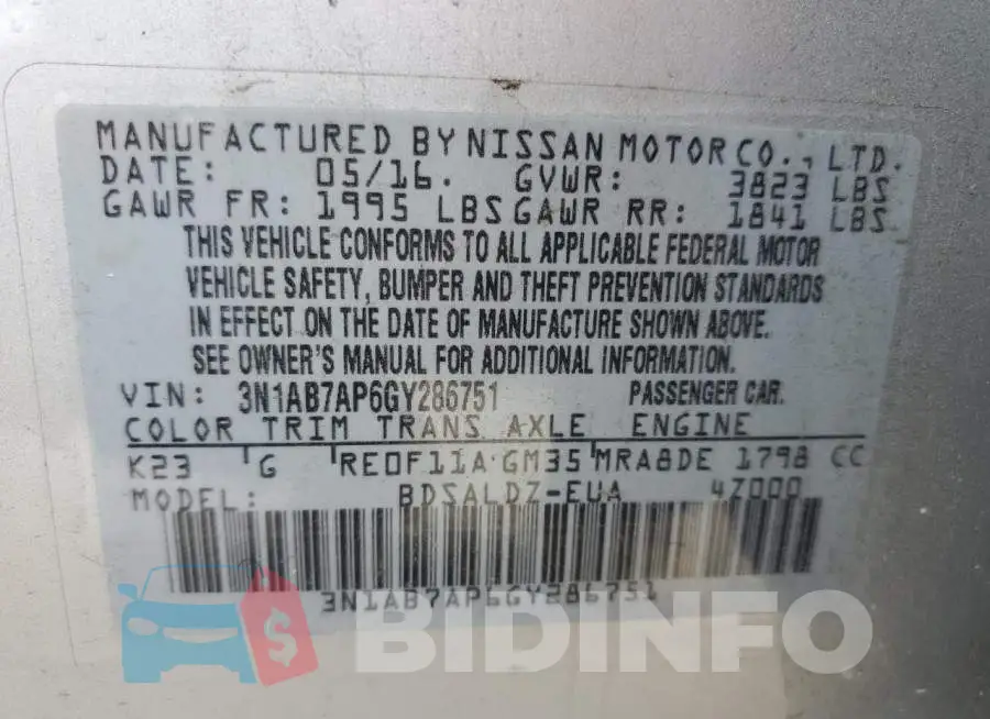 3N1AB7AP6GY286751 Photo# 12