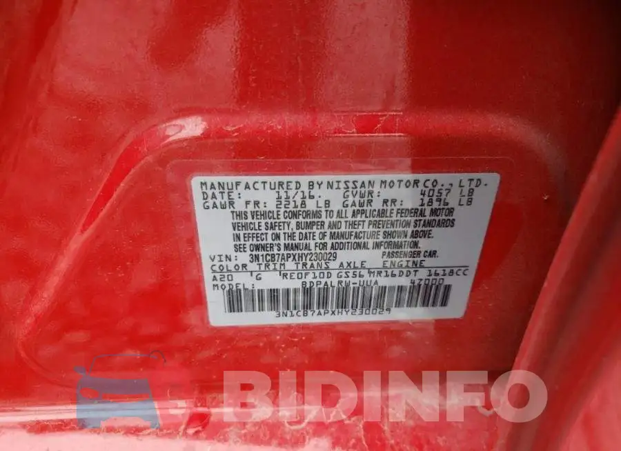 3N1CB7APXHY230029 Photo# 12