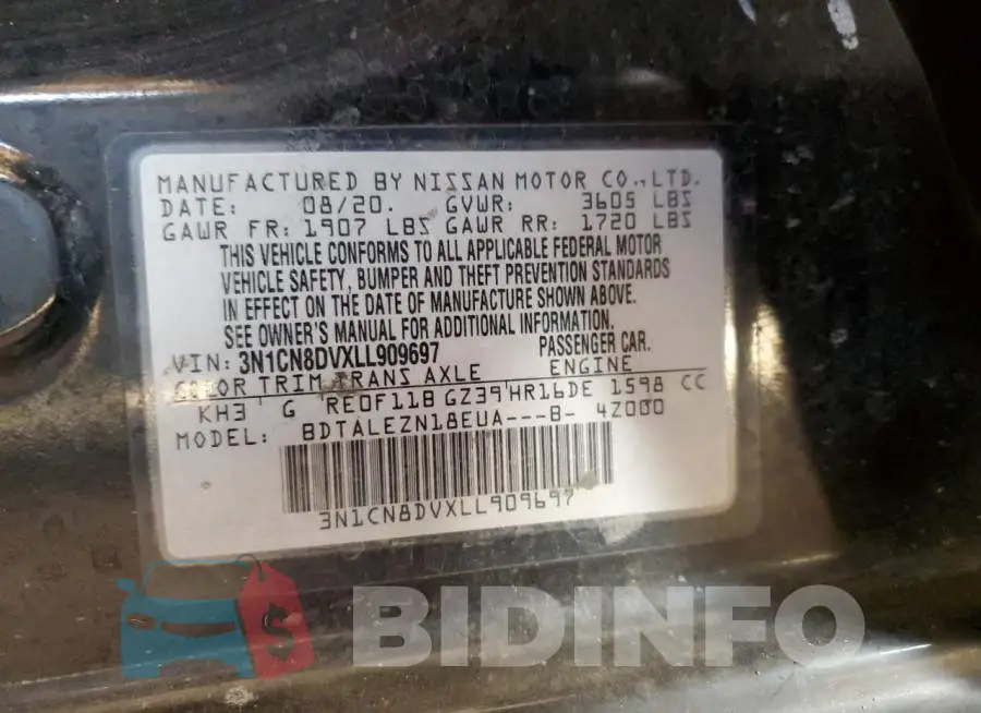 3N1CN8DVXLL909697 Photo# 12