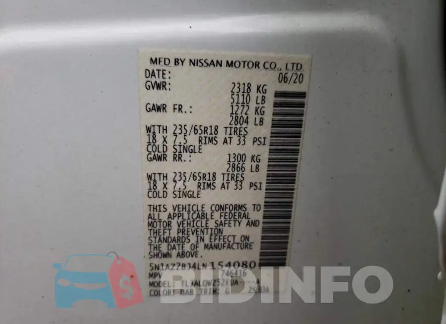 5N1AZ2BJ4LN154080 Photo# 13