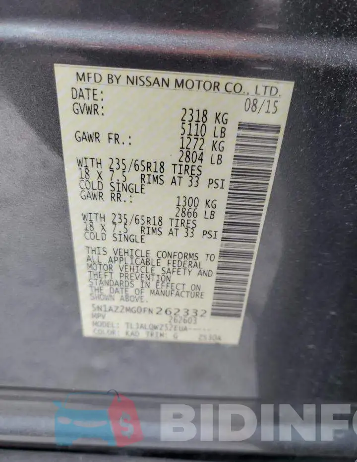 5N1AZ2MG0FN262332 Photo# 13