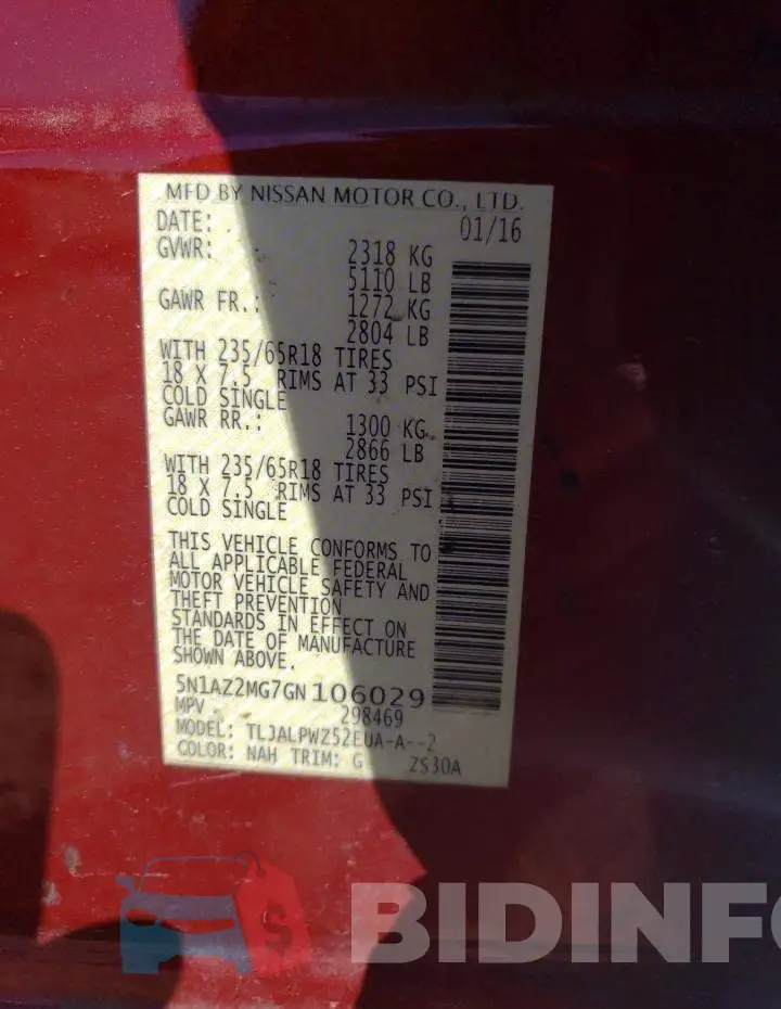 5N1AZ2MG7GN106029 Photo# 12