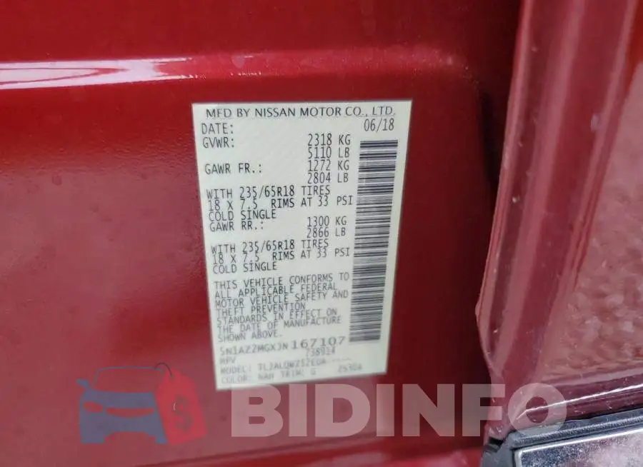 5N1AZ2MGXJN167107 Photo# 14