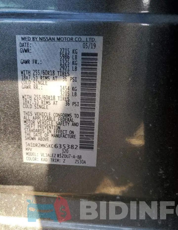 5N1DR2MN5KC635382 Photo# 13