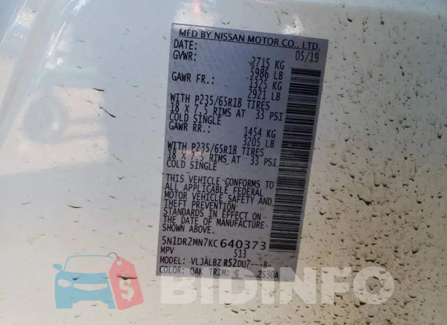 5N1DR2MN7KC640373 Photo# 13