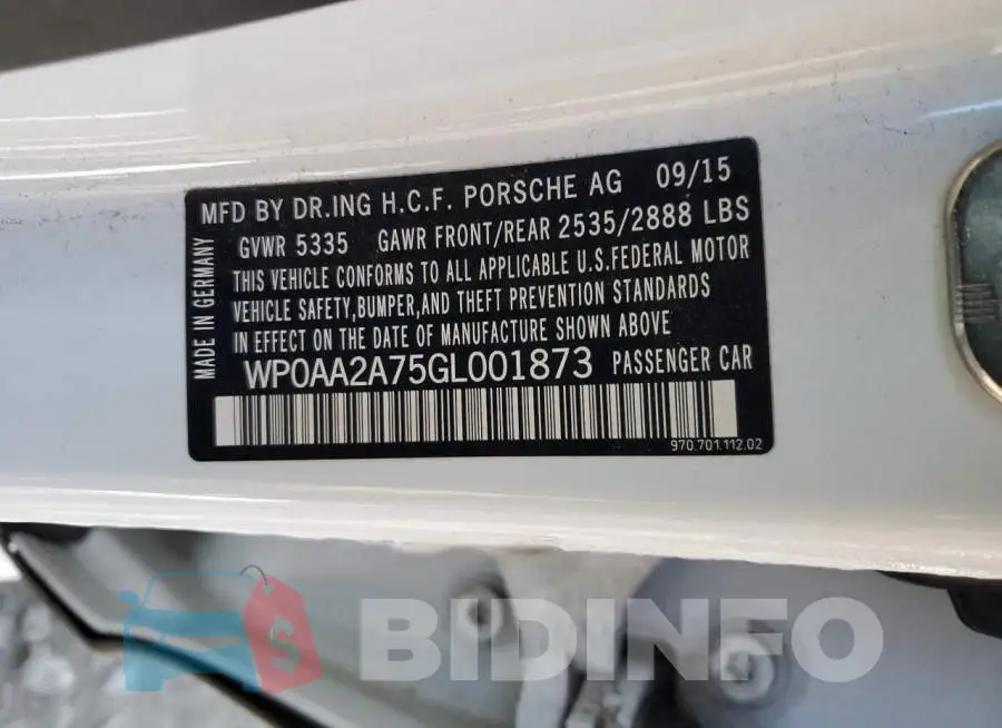 WP0AA2A75GL001873 Photo# 12
