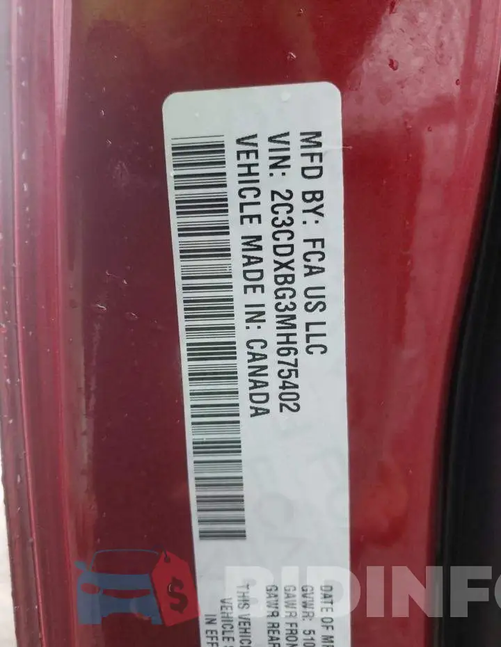 2C3CDXBG3MH675402 Photo# 13