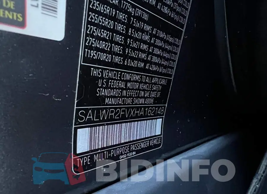 SALWR2FVXHA162148 Photo# 10