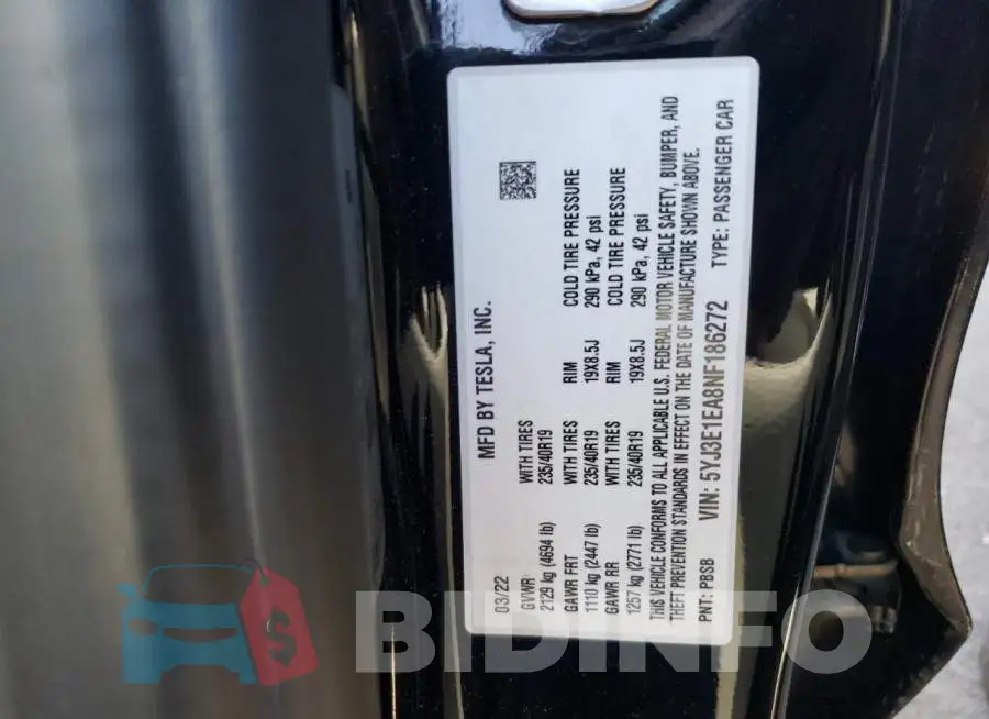 5YJ3E1EA8NF186272 Photo# 12