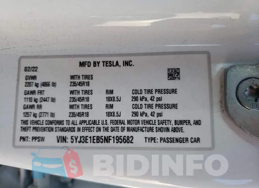 5YJ3E1EB5NF195682 Photo# 12
