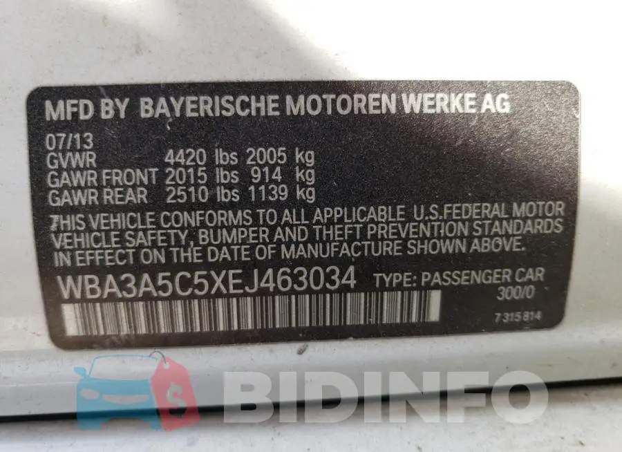 WBA3A5C5XEJ463034 Photo# 13
