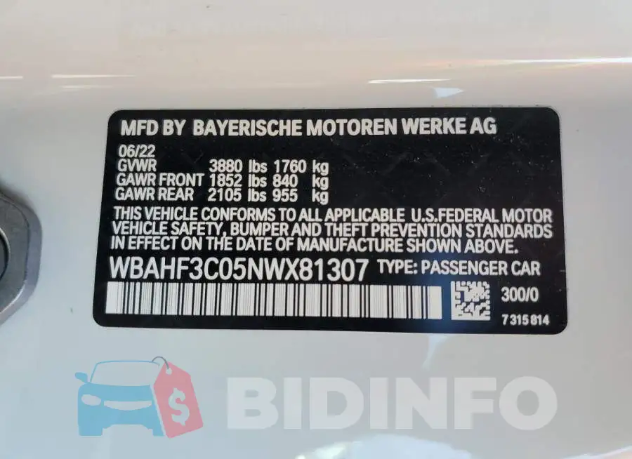 WBAHF3C05NWX81307 Photo# 12