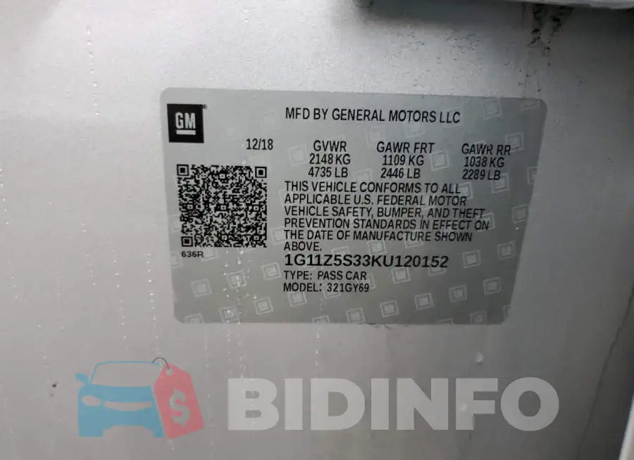 1G11Z5S33KU120152 Photo# 12