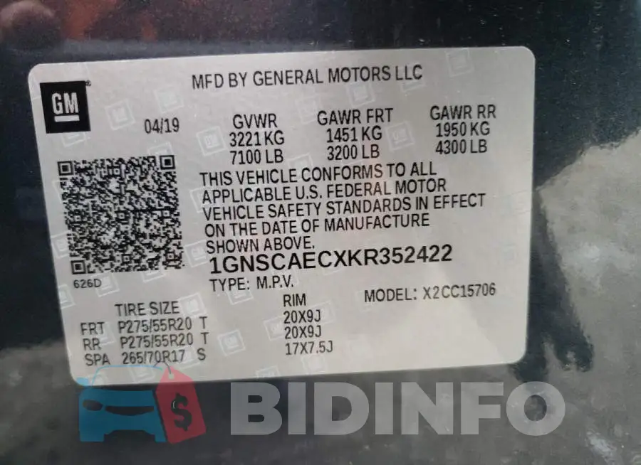 1GNSCAECXKR352422 Photo# 13