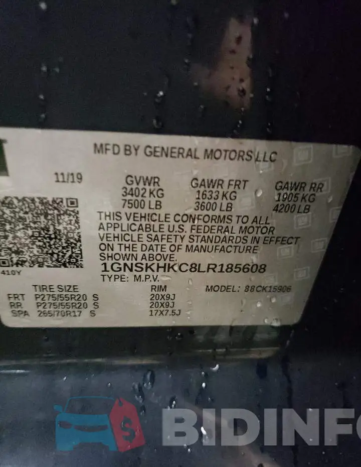 1GNSKHKC8LR185608 Photo# 13