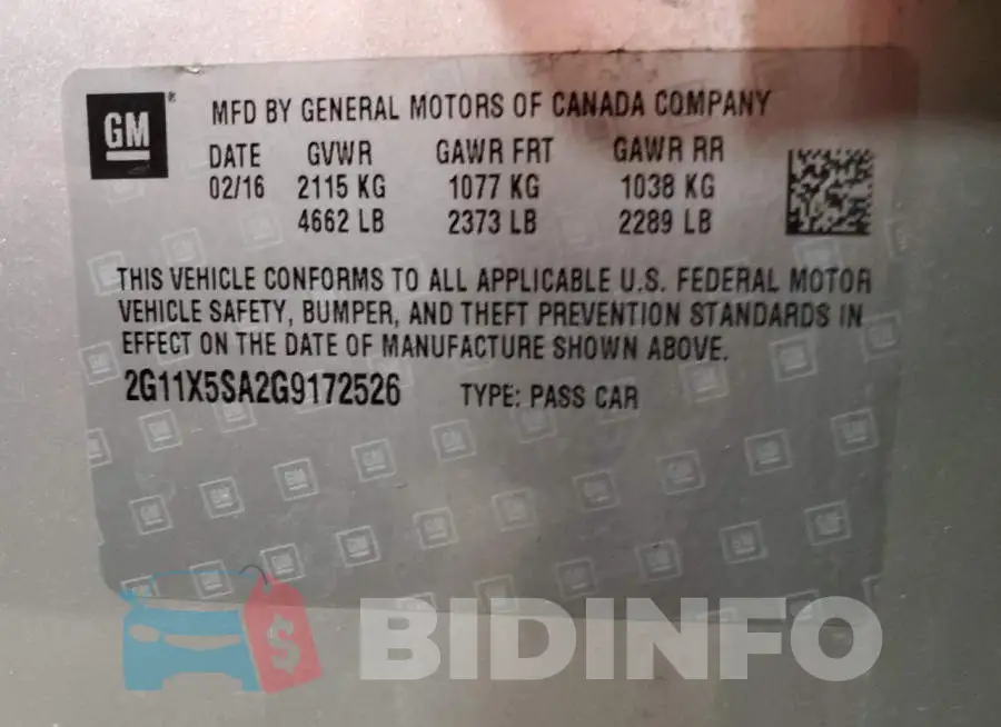 2G11X5SA2G9172526 Photo# 13