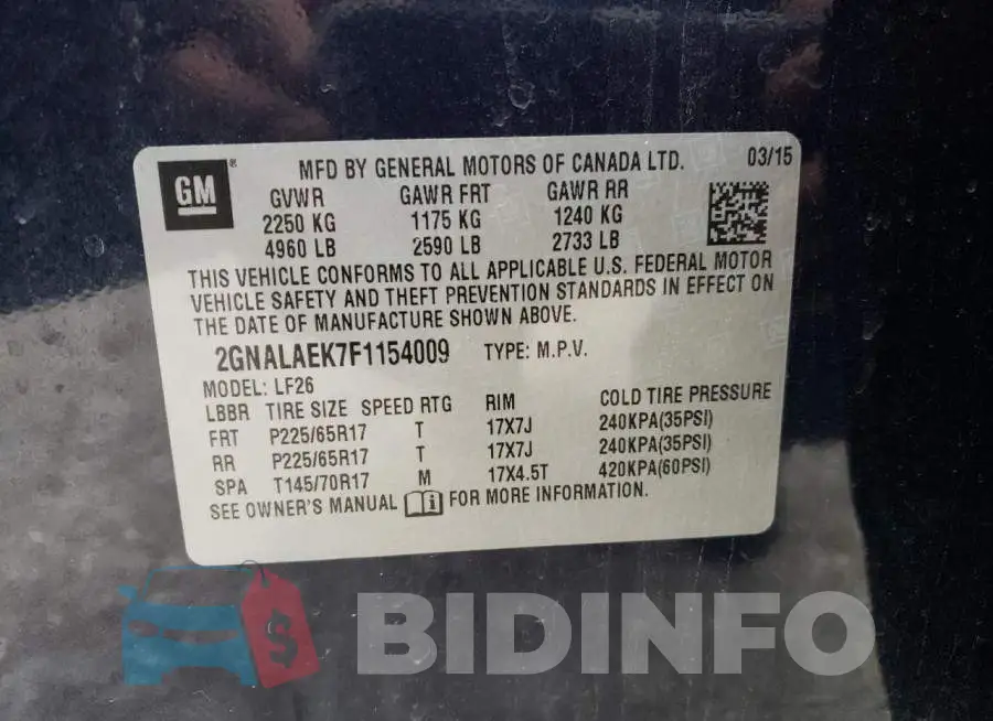 2GNALAEK7F1154009 Photo# 13