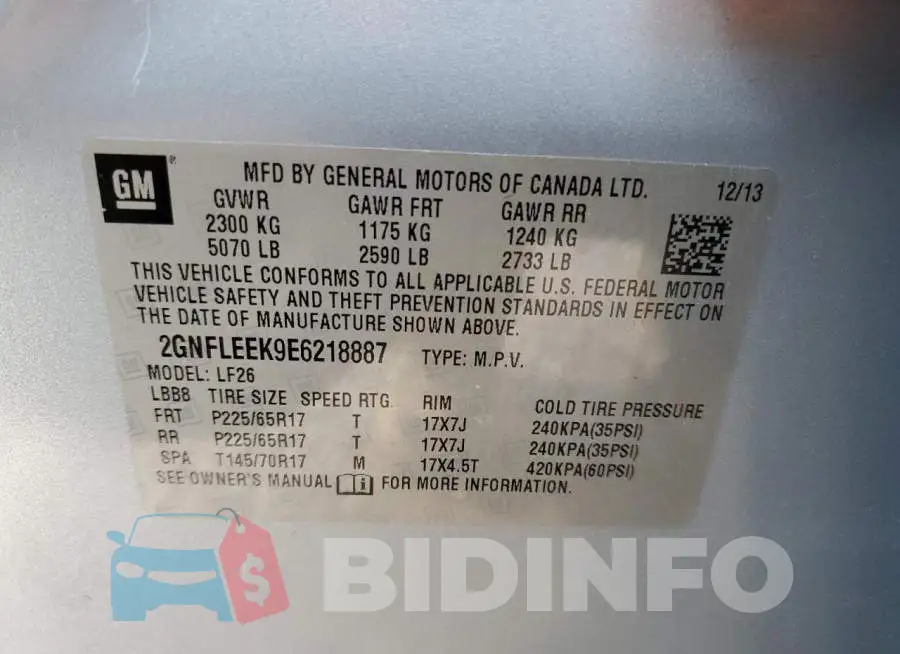 2GNFLEEK9E6218887 Photo# 13