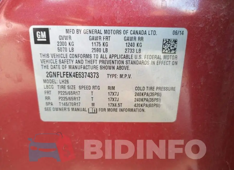 2GNFLFEK4E6374373 Photo# 13