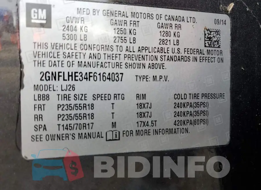 2GNFLHE34F6164037 Photo# 13